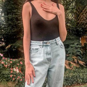 🥑FREE🥑 w/any FP purchase Aura Stretchy Ribbed Bodysuit in Black